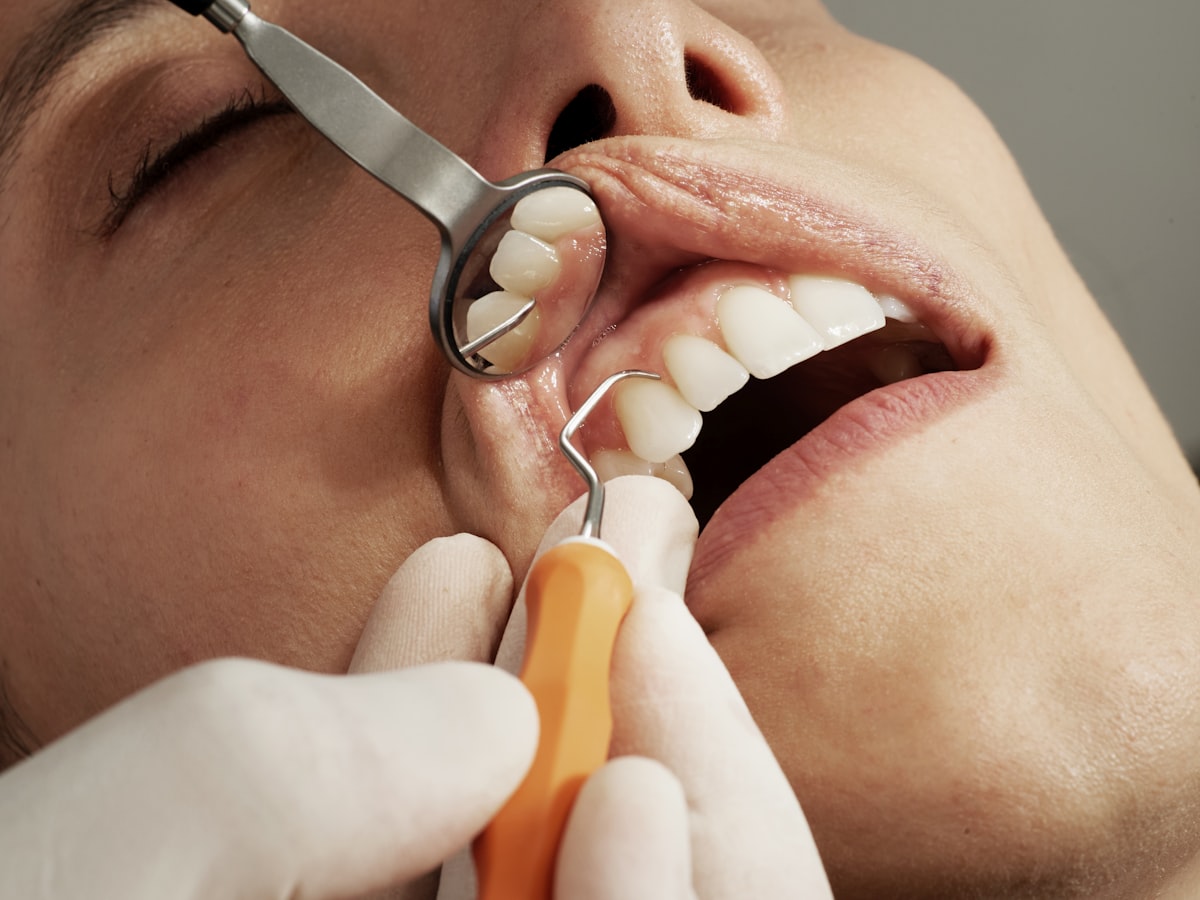 A routine dental exam, the kind of care covered by the Canadian Dental Care Plan, in Langley, BC